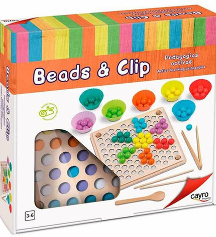 Cayro Bead & Clip educational toy with colorful beads and clips for children, perfect for developing fine motor skills.