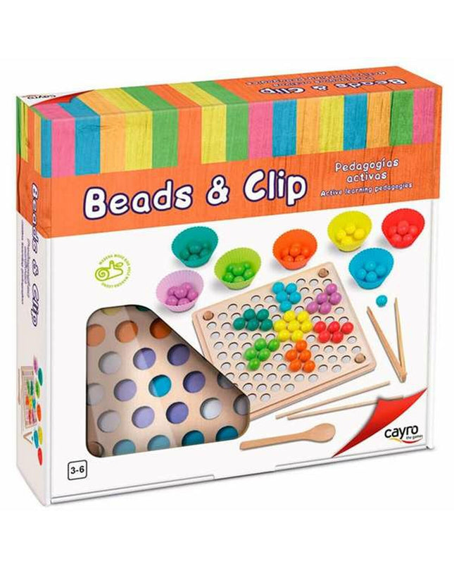 Cayro Bead & Clip educational toy with colorful beads and clips for children, perfect for developing fine motor skills.