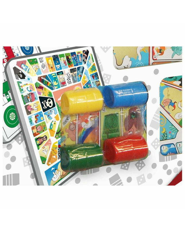 Cayro Parchis en Oca game board, 40x40 cm, colorful plastic board with numbered spaces and game pieces for family gameplay