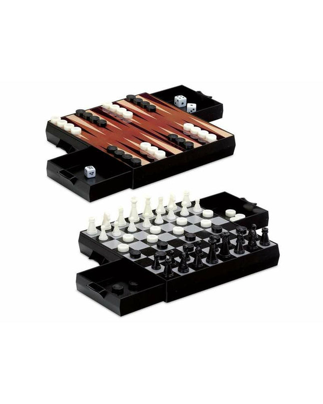 Cayro magnetic backgammon and chess game set with colorful playing pieces for fun and strategic gameplay.