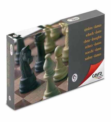 Magnetisch plastic Schaken en Dammen spelbord by Cayro, featuring black and white squares for chess and checkers gameplay.