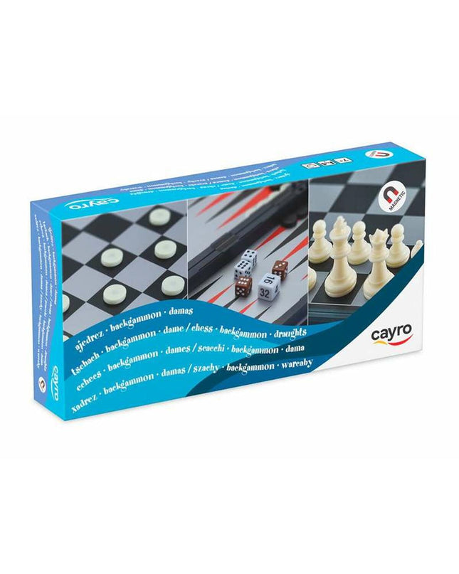 Cayro chess and checkers game board with black and white squares, ready for strategic play, in a colorful game set.