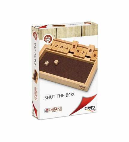 Cayro Shut the Box game with wooden tiles and dice, tabletop game for family fun and entertainment