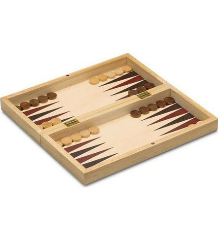 Set of three Cayro wooden board games including chess, checkers, and backgammon, 29x29 cm, for family fun and strategic play.