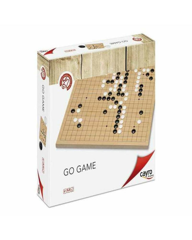 Cayro Go board game with black and white stones on a wooden game board, designed for strategic gameplay and family fun.