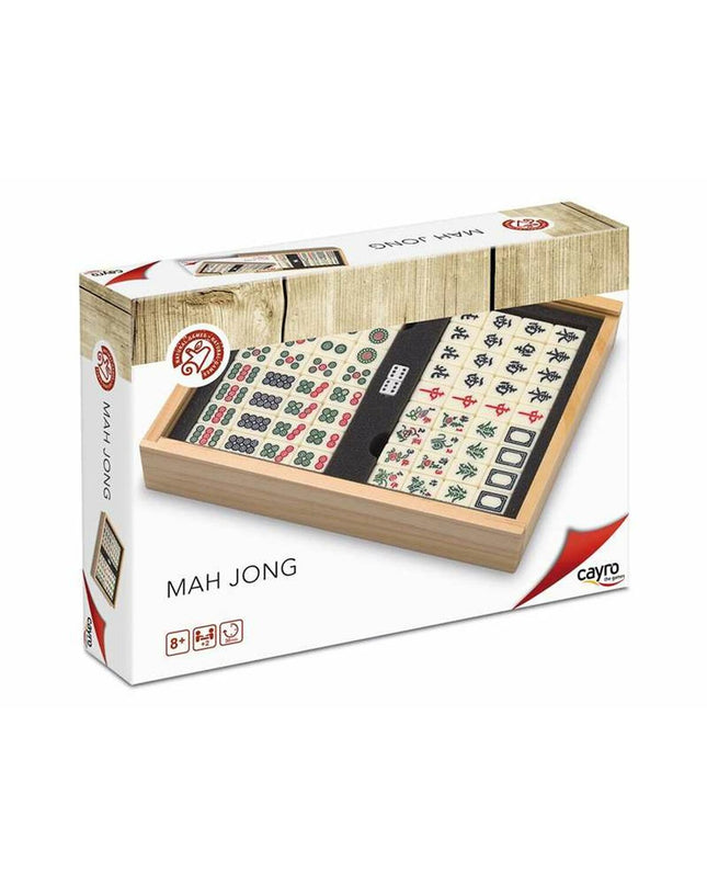 Cayro Mah Jong game with colorful tiles and wooden case, traditional Chinese domino-style game for family fun.