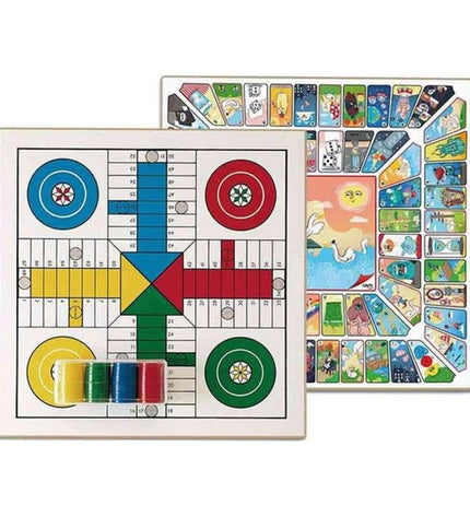 Cayro Parchis en Oca game board, 33x33 cm, colorful wooden design for family board game fun