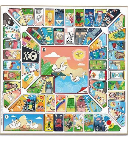 Cayro Parchis en Oca game board, 33x33 cm, featuring colorful game spaces and decorative Oca and Parchis design.