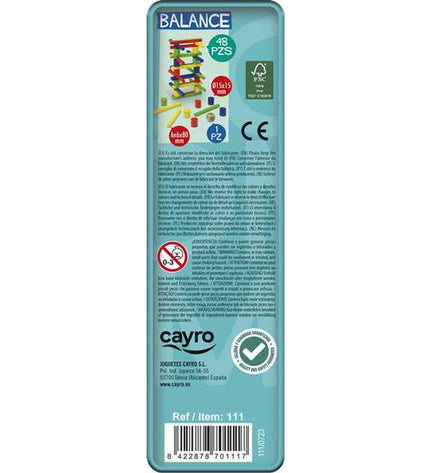 Cayro Balance agility game with 48 components, colorful wooden pieces for fun and skill development, toys and games accessory