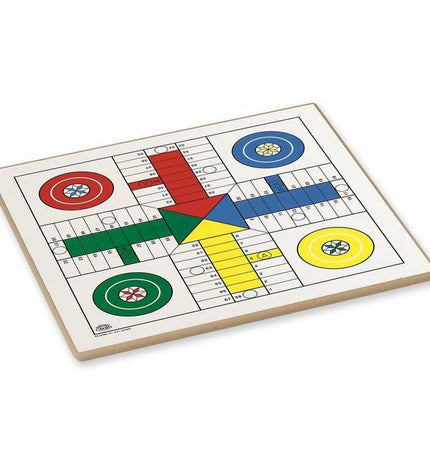 Cayro wooden game board for Parchis, chess, and checkers, featuring a classic design with colorful playing areas.