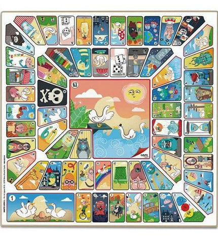 Cayro Parchis en Oca game board, 40x40 cm, colorful plastic game pieces and numbered spaces for family board game fun