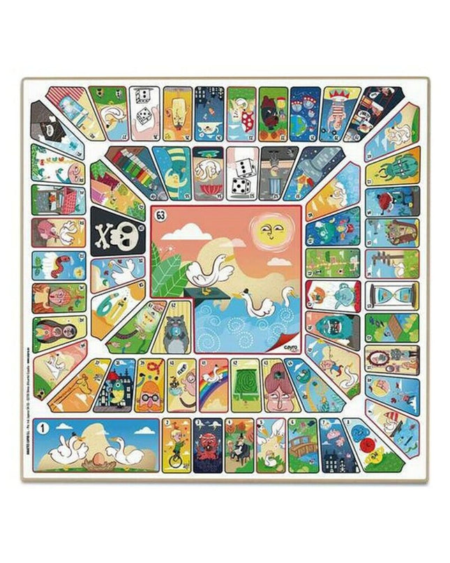 Cayro Parchis en Oca game board, 40x40 cm, colorful plastic game pieces and numbered spaces for family board game fun