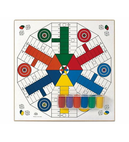 Cayro Parchis en Oca game board, 40x40 cm, colorful wooden playing surface for family board games.
