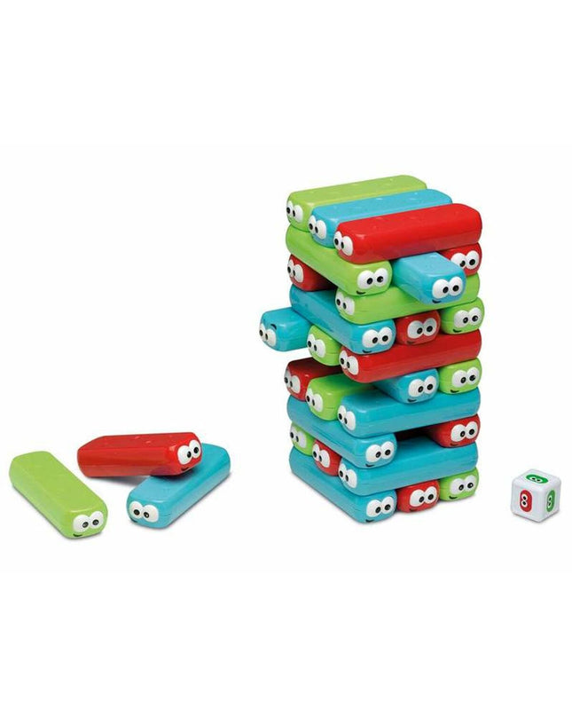 Cayro Block & Block agility game toy with colorful wooden blocks stacked and balanced on a flat surface.