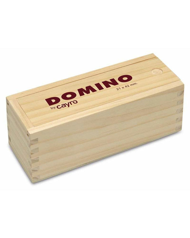 Cayro Domino Cayro 243 set featuring black and white domino tiles arranged on a wooden surface.