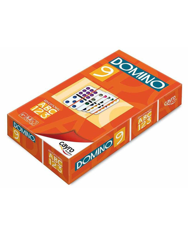 Cayro Domino set with black and white rectangular tiles, arranged on a wooden surface for gameplay or collection.