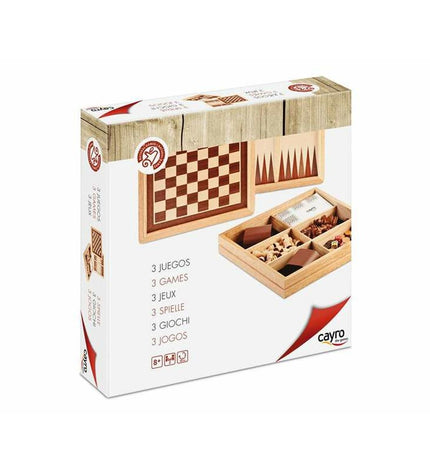 Set of 3 Cayro board games, colorful toy and game collection with various game pieces and boxes, ideal for family fun.
