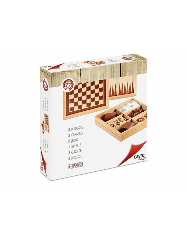 Set of 3 Cayro board games, colorful toy and game collection with various game pieces and boxes, ideal for family fun.