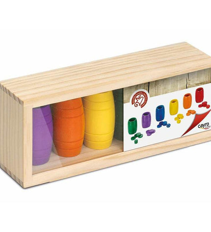 Set of six Cayro wooden Parchis game pawns, colorful and round, used as playing pieces for board game accessories.