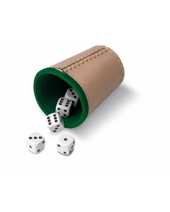 Cayro poker dice cup with colorful plastic dice for games and entertainment, used for playing poker and dice games.