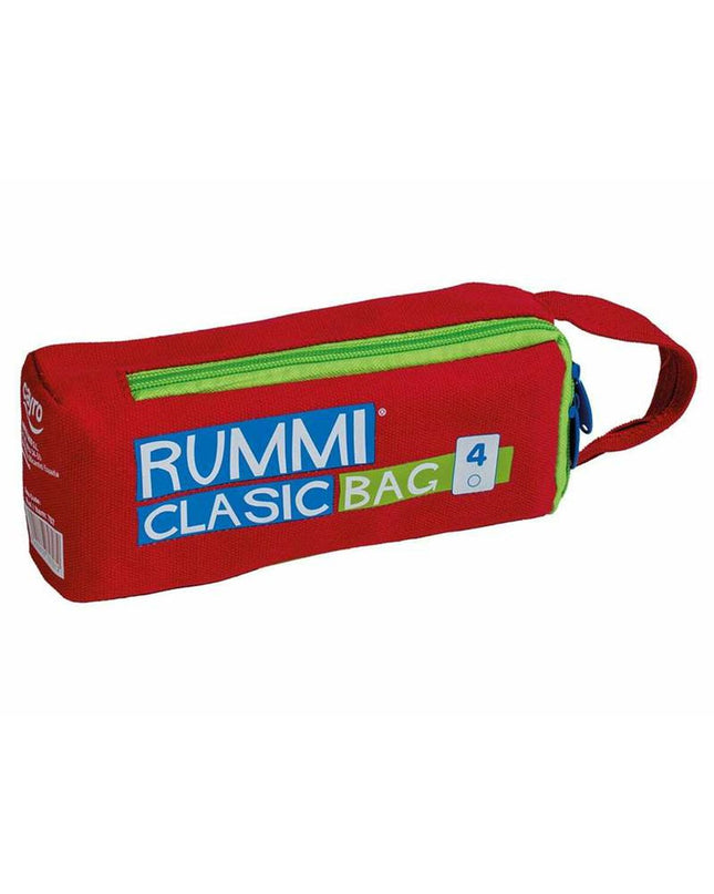 Cayro Rummiclassic board game with colorful tiles and game pieces on a wooden surface, classic Rummikub game by Cayro.