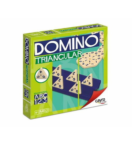 Cayro domino game set with black and white tiles arranged on a wooden surface for children’s play and family gaming.