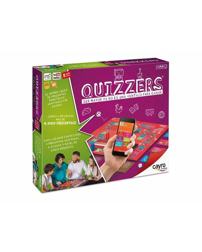 Cayro Quizzers board game with colorful game pieces and quiz cards, suitable for family and social play.