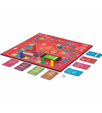 Cayro Quizzers board game with colorful game pieces and quiz cards, designed for fun family and friends' quiz night.