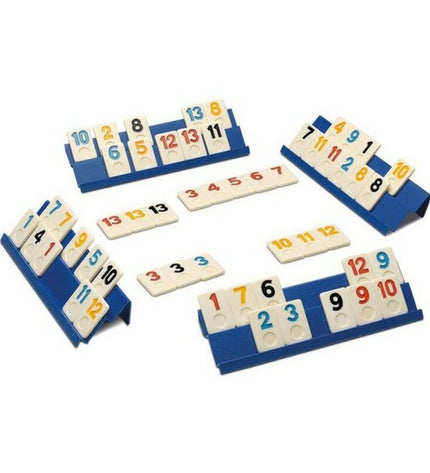 Cayro Rummi game set with colorful tiles and playing instructions, ideal for family game nights and social gatherings.