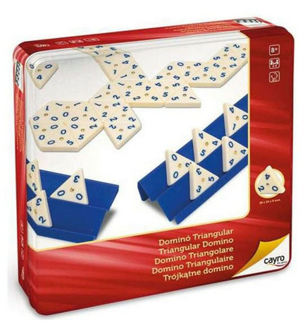 Cayro Domino Cayro 754 game set with black and white domino tiles on a wooden surface for children’s play and family fun.