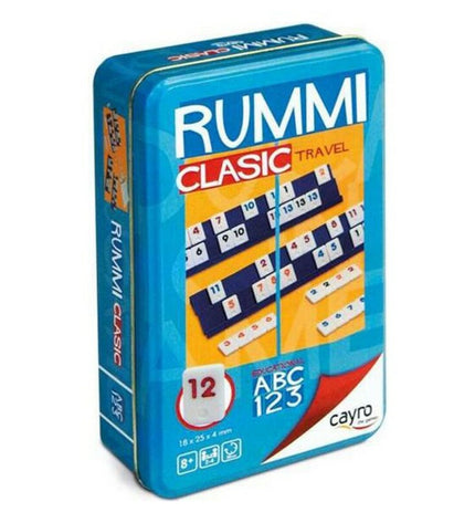 Cayro Rummi Classic Travel game in compact 11.5 x 19.5 cm size, featuring colorful tiles for fun number matching gameplay