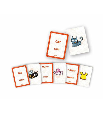 Cayro Ik leer Engels Spel, educational language game with colorful game pieces and cards for learning English vocabulary.