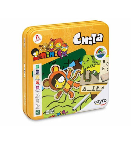 Cayro Chita educational game for children with 8 colorful pieces, measuring 19x19x3.5 cm, designed for fun learning.