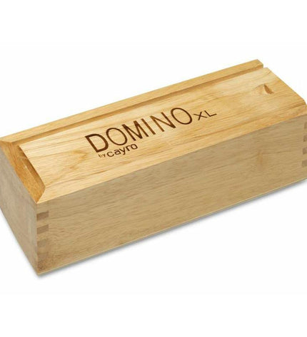 Cayro Domino XL 791 game set with colorful domino pieces arranged on a wooden surface for play and entertainment.