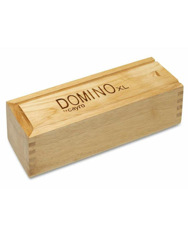 Cayro Domino XL 791 game set with colorful domino pieces arranged on a wooden surface for play and entertainment.
