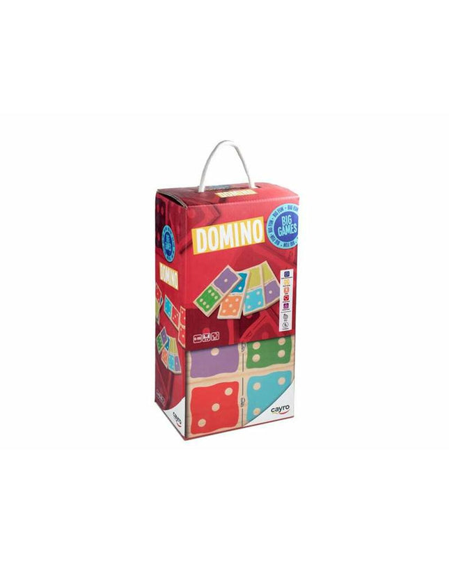 Cayro Domino set with black and white tiles arranged on a wooden surface, perfect for classic game play.