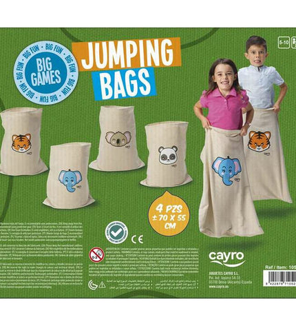 Cayro Jumping bags agility game set with four colorful fabric bags for children’s outdoor play and coordination.