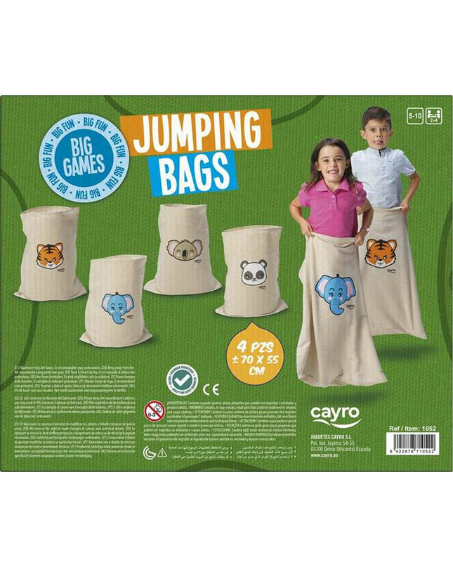 Cayro Jumping bags agility game set with four colorful fabric bags for children’s outdoor play and coordination.