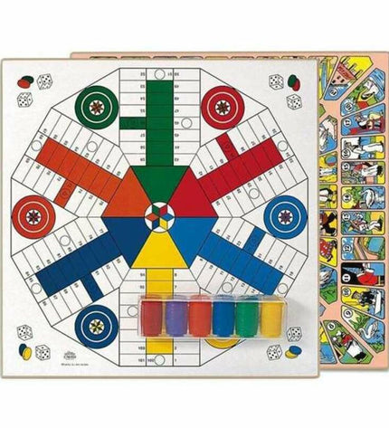 Cayro Parchis en Oca game board, 40x40 cm, colorful wooden game for family fun, part of toys and games collection.
