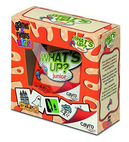 Cayro What's Up board game with colorful game pieces and instructions on the box, designed for fun family play.