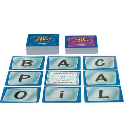 Cayro Fast Words board game with colorful game pieces and game board for word-guessing fun, suitable for family and friends.