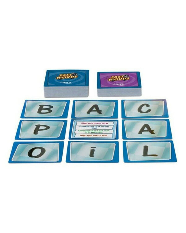 Cayro Fast Words board game with colorful game pieces and game board for word-guessing fun, suitable for family and friends.