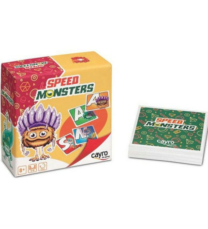 Speed Monsters board game by Cayro featuring colorful monster characters and game pieces on a game board.