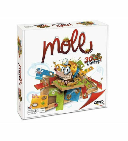 Cayro Mole board game components including game pieces and cards, for kids' educational and family fun gameplay.
