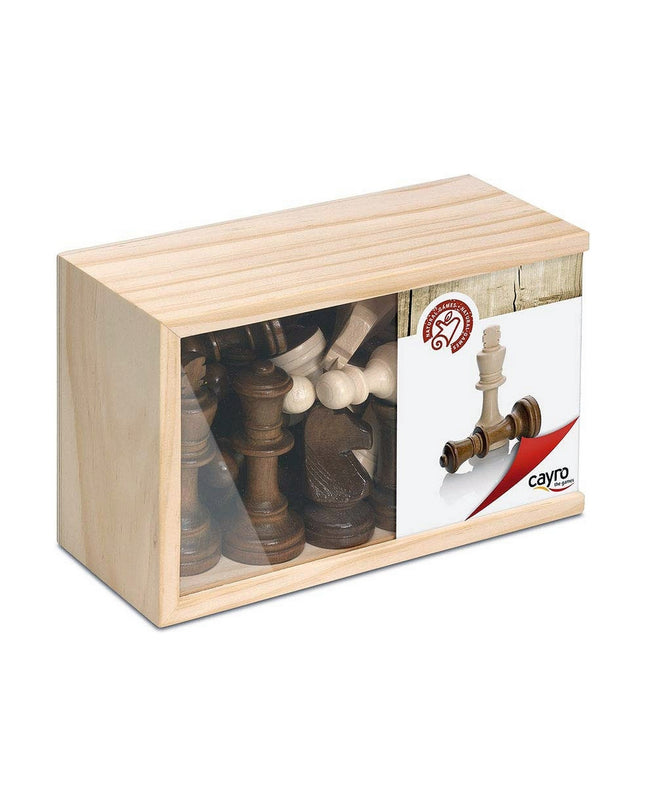 Set of Cayro chess pieces including kings, queens, knights, and pawns on a game board, for playing chess and strategic board games.