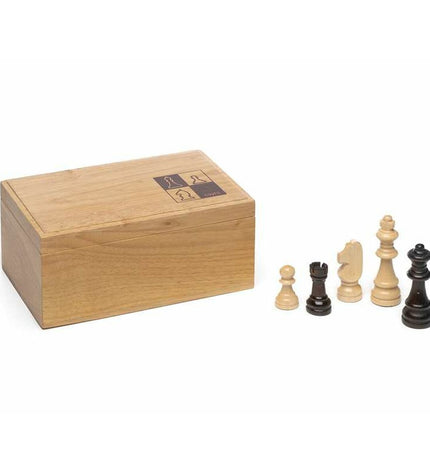 Cayro chess pieces set with wooden Staunton-style chessmen on a game board, suitable for playing chess and strategic board games.