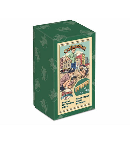 Cayro Traditioneel Knikkerset with colorful glass marbles in a wooden box, suitable for traditional game play.