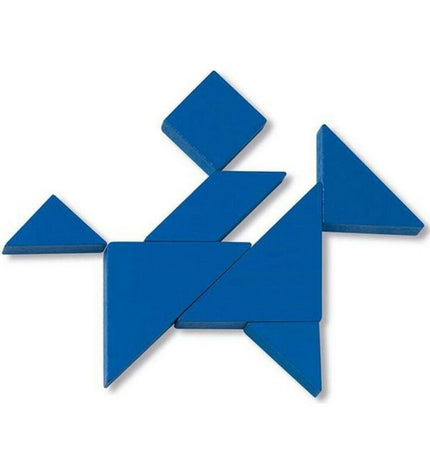 Cayro Tangram agility game with colorful geometric shapes arranged on a flat surface for educational play and brain training.