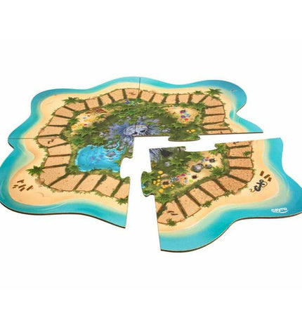 Cayro Pesky Island board game with colorful game pieces and illustrated game board for kids' fun and family play.
