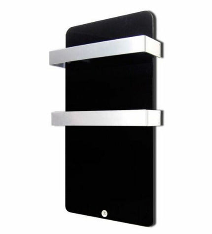 Haverland XTAL4N black towel rack for bathroom, featuring multiple bars for hanging towels and bathroom accessories.